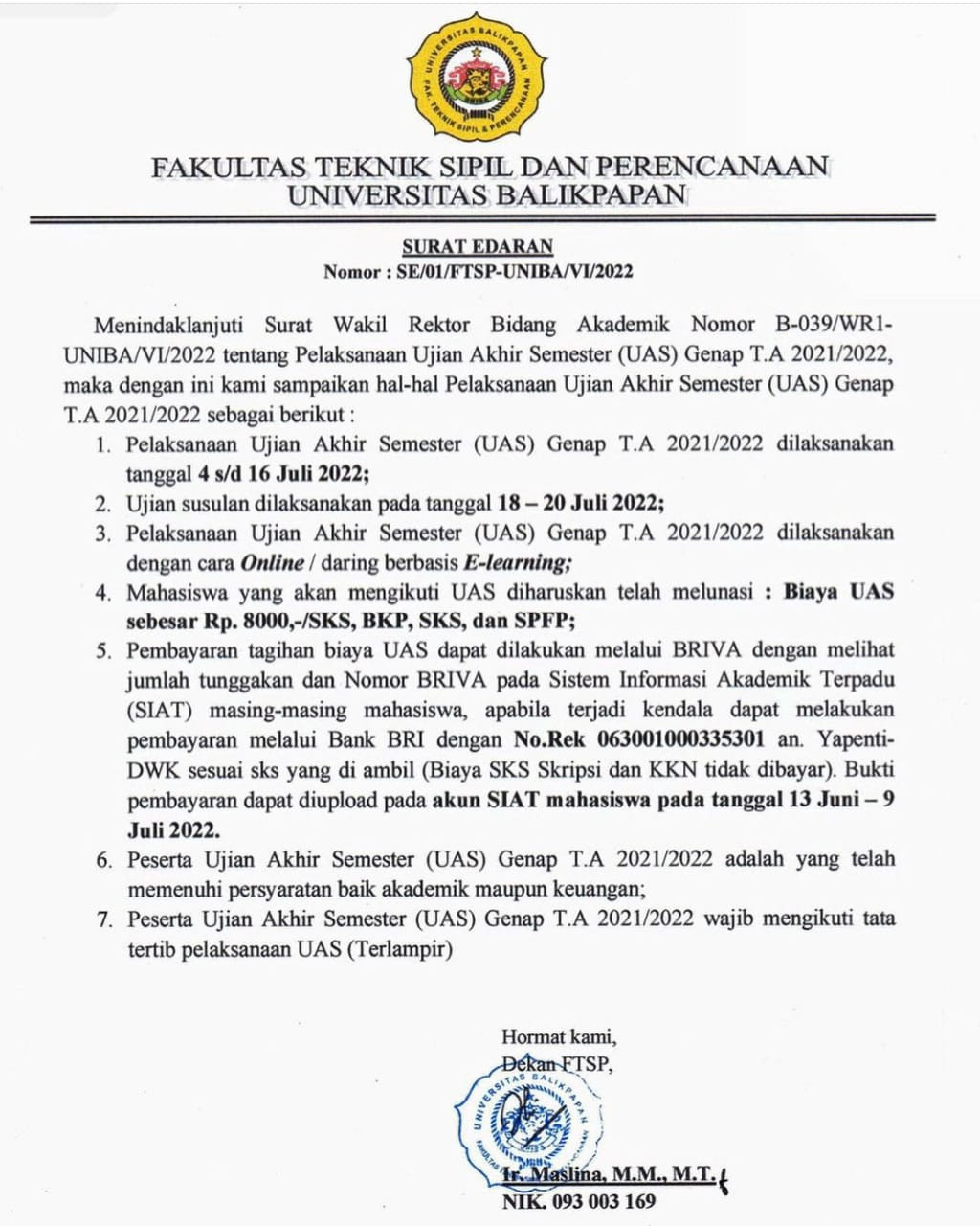 Surat Edaran UAS TA 2021/2022